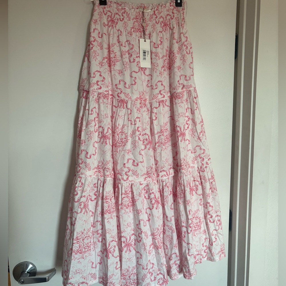 Loveshackfancy super cute pink toile bow print maxi skirt!!